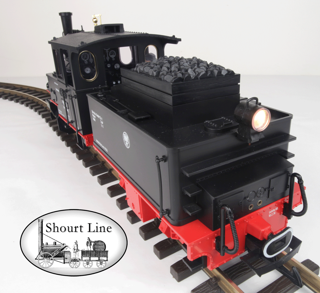 LGB 2015 Black Royal Prussian Steam Loco w Powered Tender Smoker Lights SL-Walk-Way NEW rear left view of loco