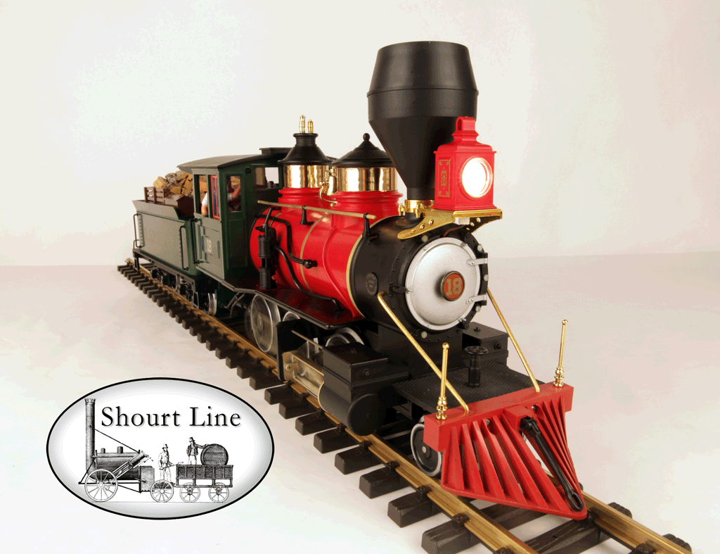 LGB 2018D D&RGW-DSP&PRR 2-6-0 Mogul Steam Loco Working Firebox Ligths Smoker w SW Real Wood Load NEW left front low view on track