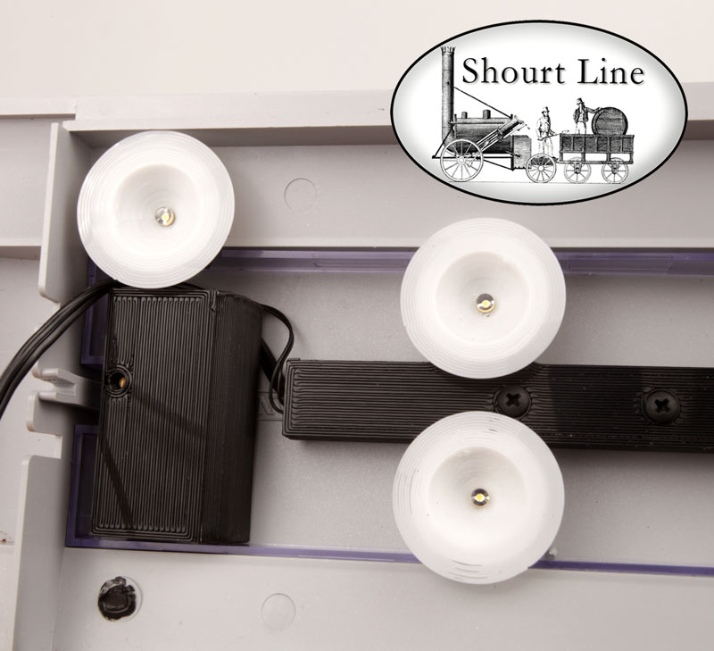 Shourt Line SL 8210230 10 LED Soft White Opal Light Fixtures for long cars DC/DCC showing SL LED regulator and cover