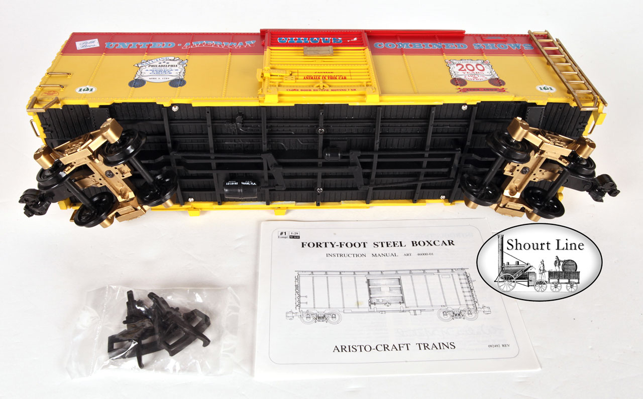 G Scale Aristo-Craft ART 46030 Circus 1993 Steel Box Car with Knuckle & LGB type Hook & Loop Couplers