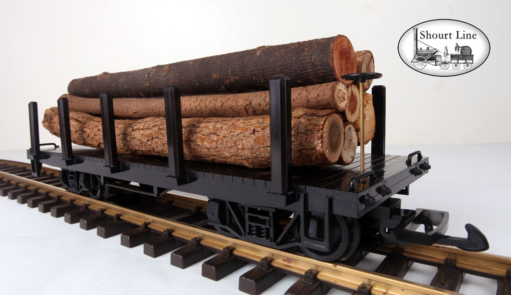 G Scale HLW 01504 Log Car with 10 Load Stakes Securing a Real Wood Log Load