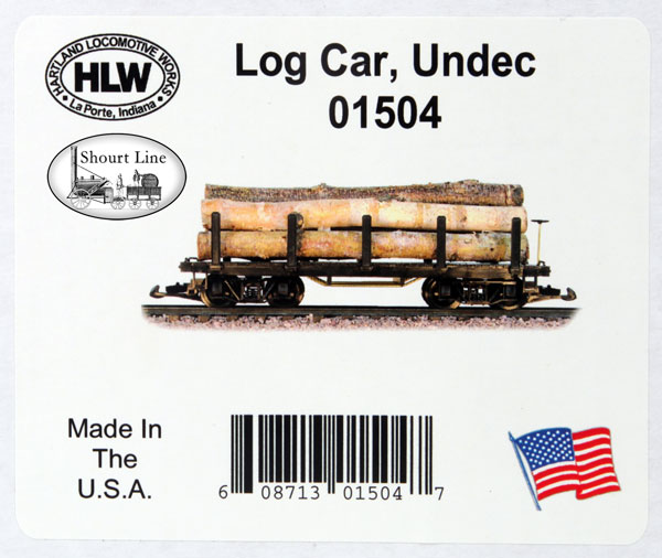 G Scale HLW 01504 Log Car with 10 Load Stakes Securing a Real Wood Log Load box label