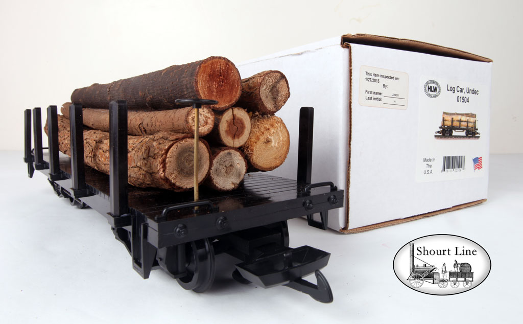 G Scale HLW 01504 Log Car with 10 Load Stakes Securing a Real Wood Log Load and box