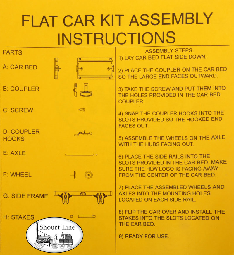 G Scale HLW 15000S Flat Car Kit Instructions P2