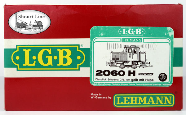 LGB 2060H Schoema Diesel Switcher Locomotive Yellow, Horn Sound, Lights + 2 Track Magnets NEW box label end view