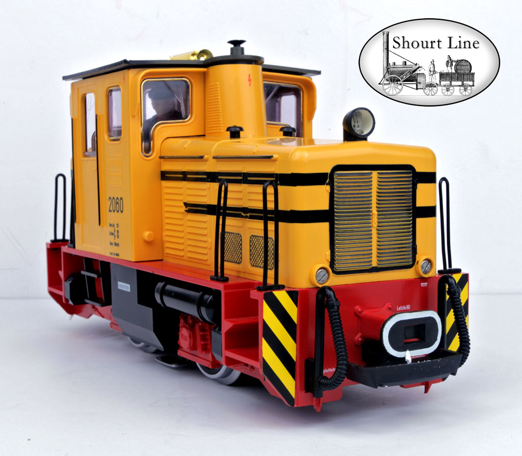 LGB 2060H Schoema Diesel Switcher Locomotive Yellow, Horn Sound, Lights + 2 Track Magnets NEW front right view