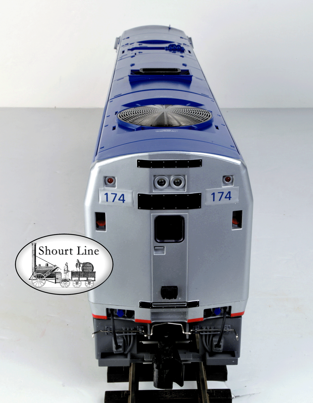 LGB 22490-174 Amtrak Genesis Diesel Loco, Phase V Acela rear top view