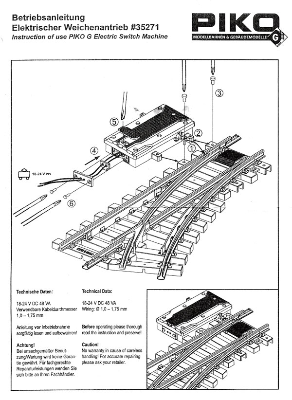 PIKO 35271 Electric Switch Machine - Instructions Pg 1