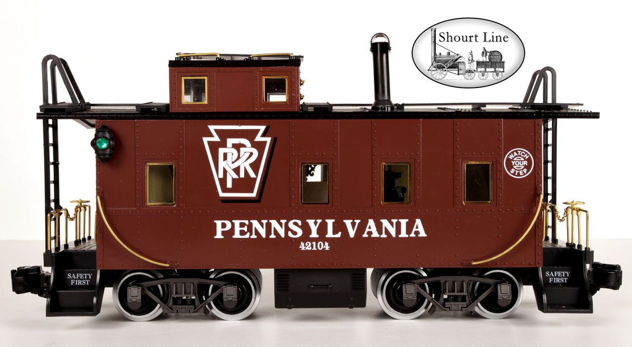 G Scale REA 12104 PENN SMOKING Lighted Drovers Caboose - Metal Wheels - Knuckle & LGB type Hook and Loop couplers right side